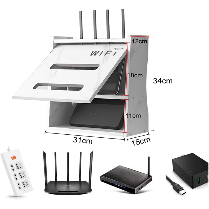 Шафа маршрутизатора PUIOTEAI, приховування маршрутизатора, полиця для роутера, настінні полиці для зберігання маршрутизатора WiFi, органайзер кабелю коробки WiFi (настільний або настінний) (білий) білий