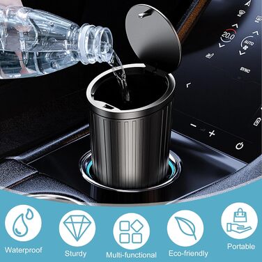 Автоматичний сміттєвий бак з кришкою, компактний, для приміщень, водонепроникний та з функцією усунення запахів, 2 рулони мішків для сміття, зручний міні-бак для автомобіля, дому, офісу, спальні, чорний