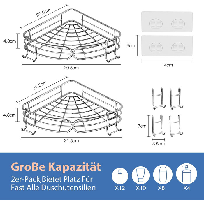 Душова полиця без свердління Душова полиця Кутова полиця Кутова полиця для ванної кімнати 2-Pack Організатор для ванної кімнати По