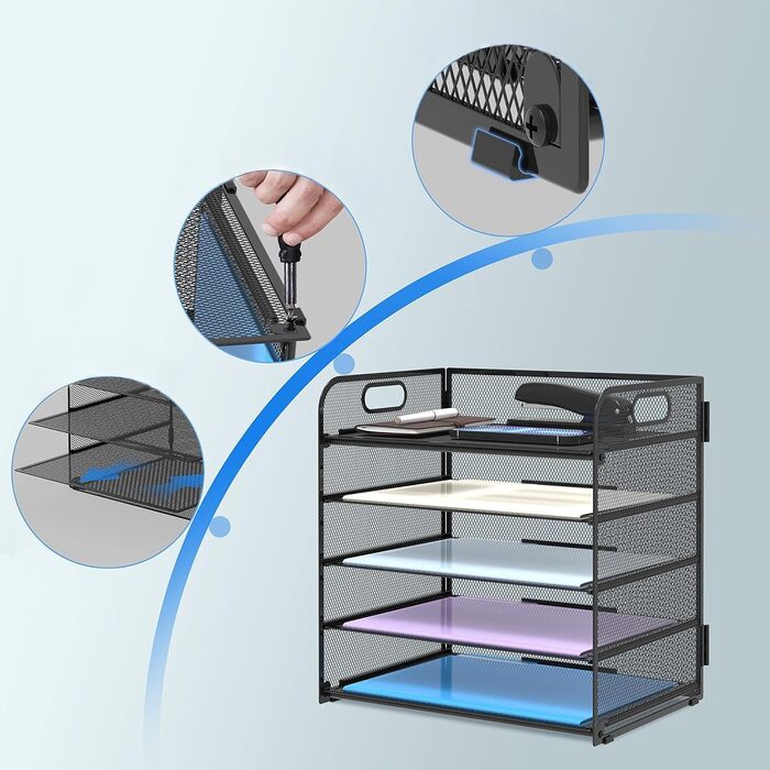 Органайзер для столу з ручкою, 5-рівневий органайзер для поштової скриньки, органайзер для лотка для документів для дому та школи, чорний