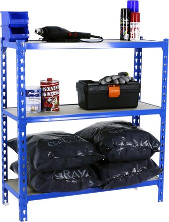 Стелаж Simon Rack для важких умов експлуатації, 1000x1100x400 мм, вантажопідйомність до 200 кг, 3 регульовані полиці, панелі МДФ, підвальний стелаж, стелаж для зберігання, синій/дерев&39яний - Simonclick синій/дерев&39яний 1000x1100x400