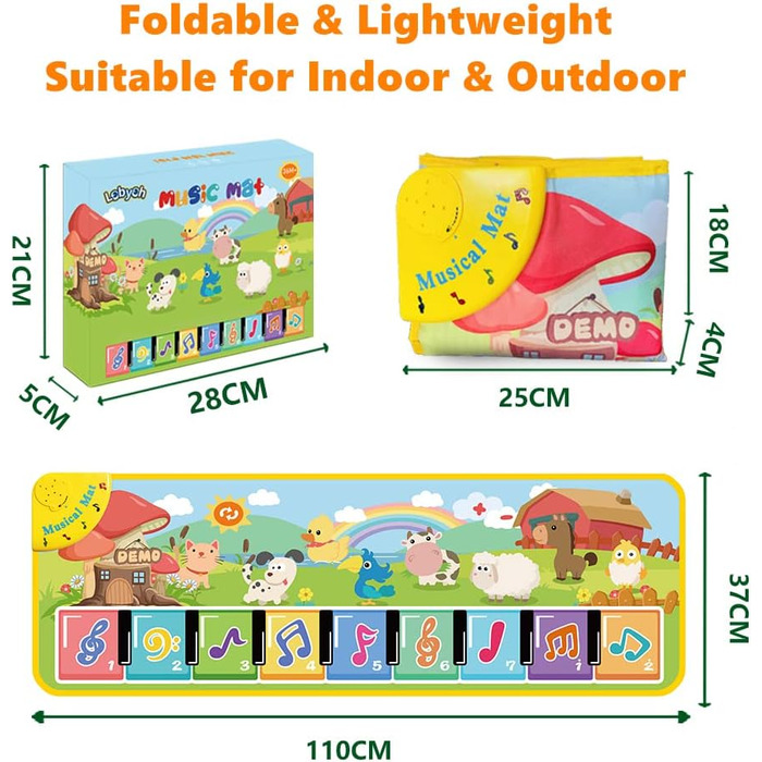Музичний килимок Lobyoh із 8 тваринами, дитяча іграшка, музичний килимок для піаніно, танцювальний килимок, клавіатура, діти, суве