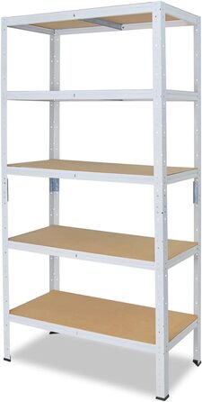 Надміцний домашній стелаж, білий/металевий стелаж з 5 полицями/металевий стелаж для підвалу, гаражний стелаж, стелаж для майстерні або стелаж для зберігання/змішаний металевий стелаж з вантажопідйомністю 175 кг В 200 см / Ш 80 см / Г 40 см, 200x80x40
