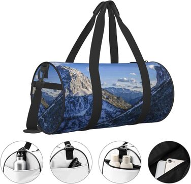 Спортивна сумка-мішок для подорожей, зимовий пейзаж з горами, сумка на ніч, чорна, універсальний розмір, дорожня сумка