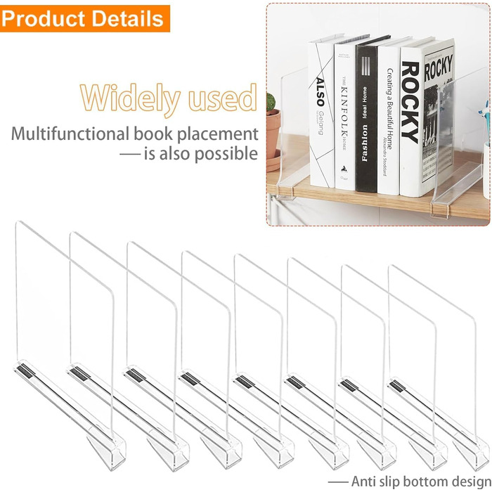 Прозорих акрилових роздільників для полиць, багатофункціональні роздільники для полиць, роздільники для полиць 30x20 см, роздільники для гардеробу для спальні, кухні, шаф та організації, 8 шт.