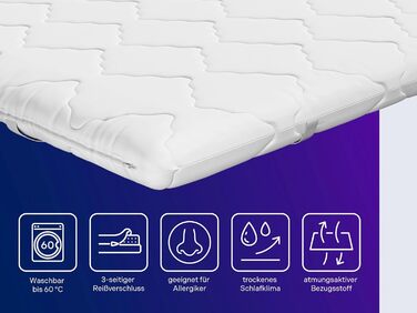 Ортопедичний наматрацник Traumnacht, з комфортною пінополіуретановою серцевиною, сертифікований Oeko-Tex, 90 x 200 см, виготовлений за німецькими стандартами якості, білий комфортний пінополіуретан 90 x 200 см
