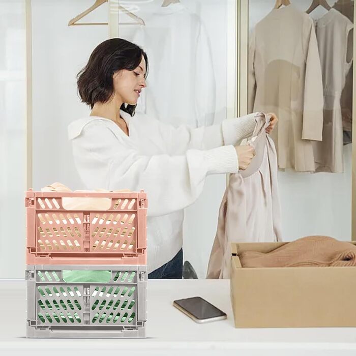 Набір складаних ящиків Bocguy з 4 предметів, міцні пластикові складні коробки, складні кошики для зберігання, штабелювані складні ящики для зберігання на кухні, в спальні, кабінеті, офісі, саду (30,5 * 20 см * 12 см) M - 30 * 20 * 12 см 4 кольори