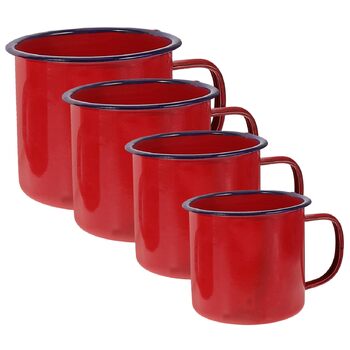 Набір емальованих кухлів Garneck з 4 предметів, для кемпінгу, маленьких бляшаних чашок для пиття, емальовані кухлі, домашні кухлі, кухлі для гарячого шоколаду, кухлі для багаття, вінтажна кухоль для кави, кухоль для води, червоний