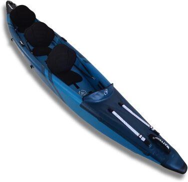 Надувний каяк Wattsup серія Torpedo, 3-місний 476 x 80 см (15&396 x 31 дюйм) 100 високий тиск/крапельний стібок повний комплект весло з двома сидінням, насос, сумка для перенесення до 235 кг синій