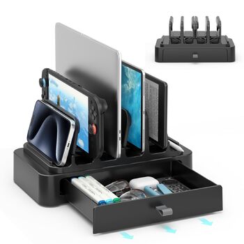 Універсальна підставка для ноутбука KDD 7-в-1 з висувною шухлядою компактний органайзер для MacBook, Dell, HP, Chromebook, Surface Pro, планшетів, телефонів, Switch та клавіатур з надійним гравітаційним фіксатором