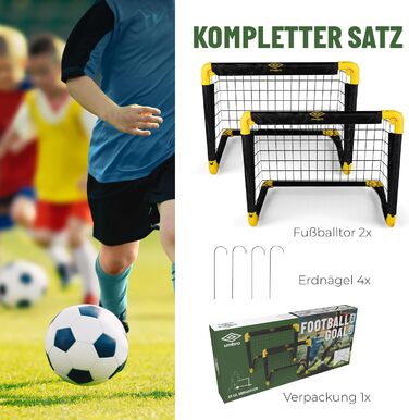 Футбольні ворота Umbro 50 x 44 x 44 см - Комплект із 2 футбольних воріт - Складані футбольні ворота - Футбольні ворота для саду та дітей - Тренувальний футбольний інвентар для приміщень та вулиці - Пластик - Чорний/Жовтий