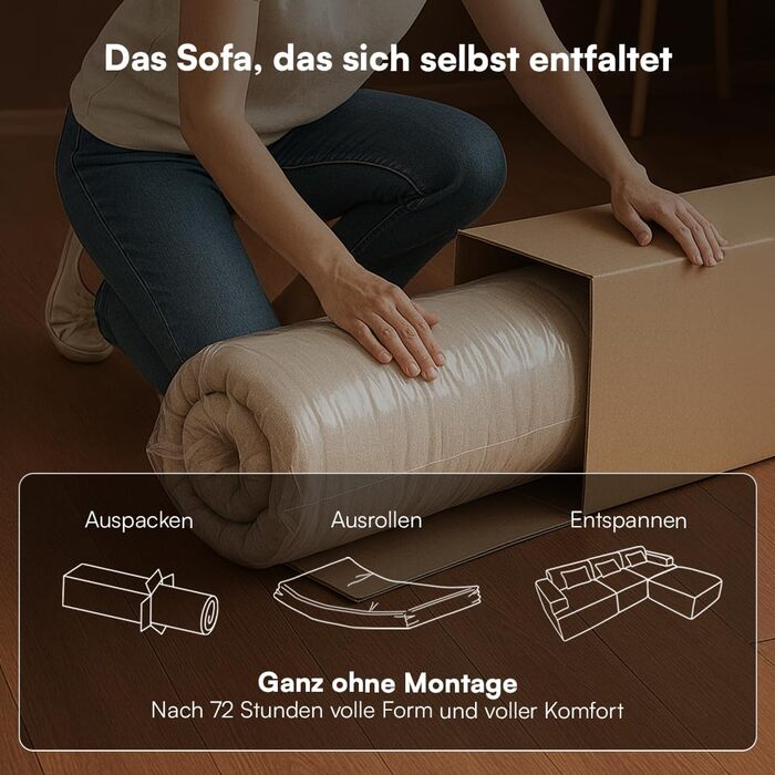 Диван Skølm Loki Cloud 4-місний диван з бежевої тканини букле ведді комплект диванів з 4 подушками повністю пінопластовий диван з пружинною серцевиною та вакуумним стисненням, ширина 330 см не потребує складання