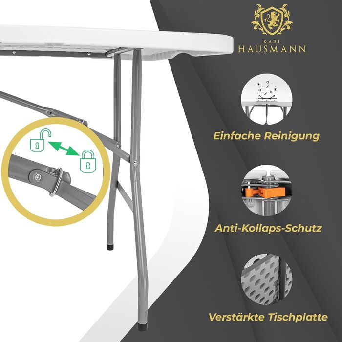 Складаний кемпінговий стіл - 180x70x74 см - Складаний кемпінговий стіл - Складаний стіл з ручкою для перенесення - Складаний стіл - Кемпінгові столи - Стіл для вечірок/пікніка - Для приміщень та вулиці - Білий 180 x 70 x 74 см