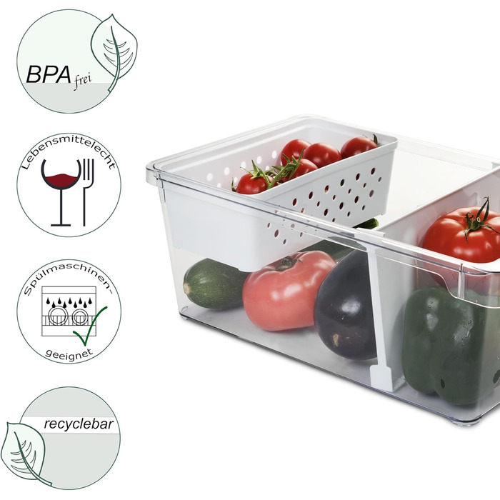 Органайзер для холодильника 37x23x14,5 см Прозорий з ручкою - Акрилова коробка для зберігання Організатор для холодильника Коробка для холодильника без BPA Комори Шафа для зберігання Прозора кухонна шафа Коробка 6 коробок, 6 шт.