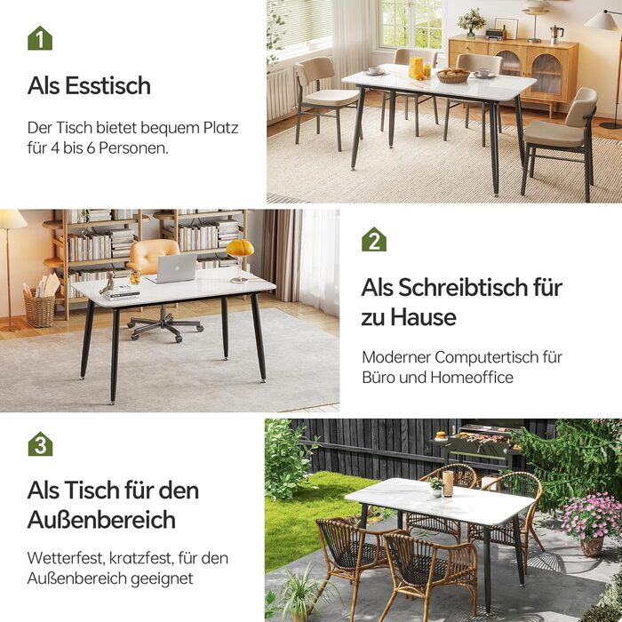 Обідній стіл ZL ZELing зі стільницею зі спеченого каменю під мармур та металевими ніжками, білий прямокутний кухонний та обідній стіл, 140 x 70 см, колір Нефритовий білий