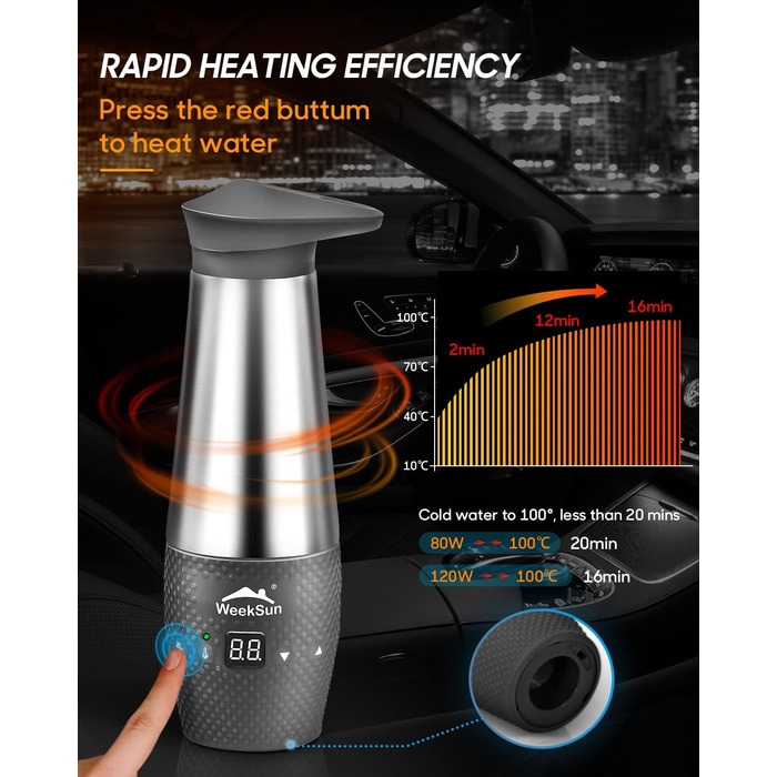 Чайник для автомобіля 12v, з контролем температури для кемпінгу, нержавіюча сталь всередині, швидке закипання, автоматичне відключ
