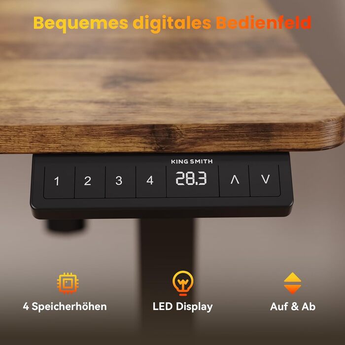 Стіл з регульованою висотою, електричний комп&39ютерний стіл 120 x 60 см, стіл для роботи сидячи та стоячи з 4 положеннями пам&39яті, стіл для роботи стоячи з 2 гачками та з&39єднувальною пластиною, рустикальний коричневий