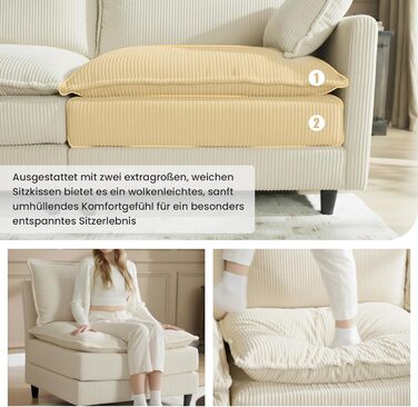 Диван APICIZON з функцією сну, диван &quotХмара&quot, L-подібний диван, кутовий диван - 275x132x80 см, XXL дивани, вельветовий розкладний диван для вітальні, бічна кишеня для журналів, бежевий 275 см - L бежевий