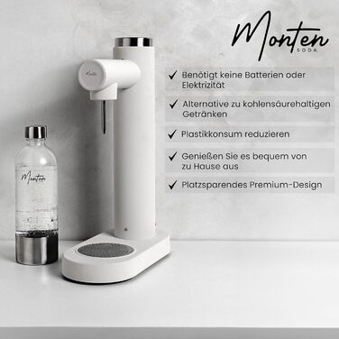 Машина для блискучої води в матовому білому кольорі - включає пляшку для води об'ємом 900 мл - виготовлена з нержавіючої сталі - сумісна з циліндрами Sodastream, що закручуються 60 л / 425 г, матовий білий
