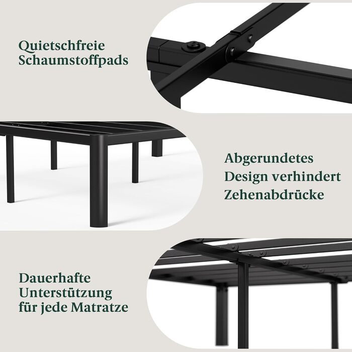 Каркас ліжка Zinus Van 140x200 см - Металеве ліжко 140x200 з металевою рейковою основою - Платформа заввишки 41 см з простором під нею - Пружинний матрац не потрібен - Легке складання - Чорний 140 x 200 см