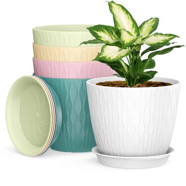Набір з 5 квіткових горщиків із системою поливу, горщики для рослин діаметром 20,3 см із системою поливу, кашпо з блюдцем, набір квіткових горщиків, ідеально підходить для кімнатних та балконних садів, різнокольорові 8 дюймів