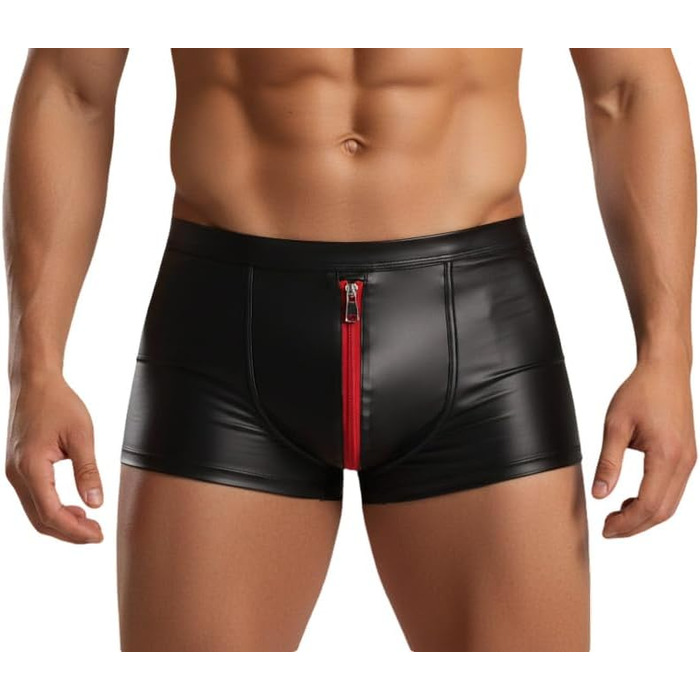 Сексуальні шорти у стилі латексу з блискавкою спереду, чорні/червоні, розмір L