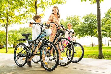 Гірський велосипед Chillaxx Bike Falcon преміум-класу розміром 24, 26, 27,5 та 29 дюймів - Велосипед для хлопчиків, дівчаток, жінок та чоловіків - Дискові гальма - 21 швидкість - Повнопідвіска 26 дюймів Чорно-синій Дискові гальма