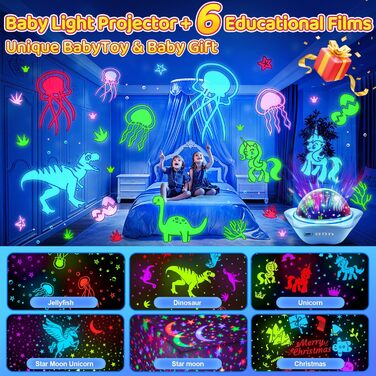 Один вогняний нічник-проектор зоряного неба для дітей, 96 режимів освітлення, дитяча іграшка, нічник з батареєю 2400 мАг для дітей, обертовий на 360 зоряний проектор, 16 кольорів та 6 фільмів, подарунки для хлопчиків, декор для дитячої кімнати, синій