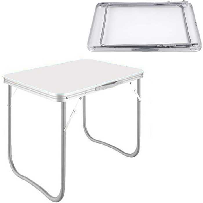 Стіл для кемпінгу зі сталі, розкладний стіл, легкий портативний садовий стіл для пікніків, риболовлі, барбекю, пляжу, вечірок, компактний розкладний стіл, 80 см x 60 см x 69 см (білий) 80 x 60 см