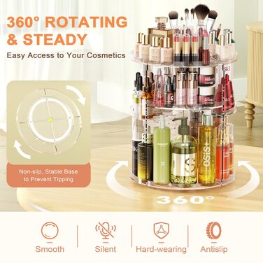 Організатор для косметики Auxmir Make Up, поворотний на 360 зберігання, макіяж-органайзер для комода туалетного столика система зб