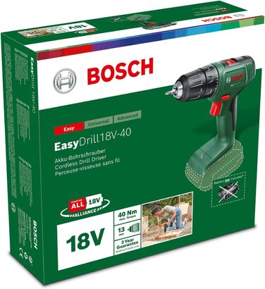 Акумуляторний дриль-шуруповерт Bosch EasyDrill 18V-40 (без акумулятора, 18 В, у коробці)