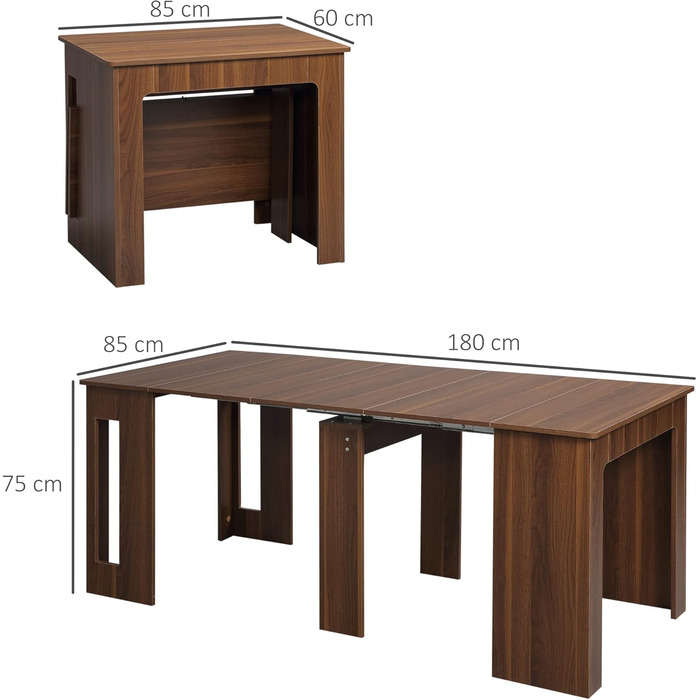 Обідній стіл HOMCOM, 60-180x85 см, 3-рівневий розкладний кухонний стіл до 6 осіб, сучасний обідній стіл, для вітальні, їдальні, кухні, коричневий