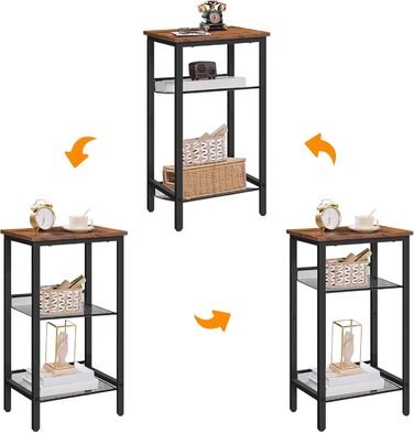 Журнальний столик HOOBRO, телефонний столик з 2 регульованими сітчастими полицями 38 x 28 x 74 см, диванний столик, журнальний столик, промисловий дизайн, темно-коричнево-чорний EBF01DH01G1 темно-коричневий - чорний