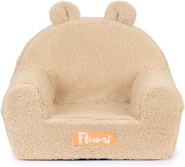 Дитяче персоналізоване крісло Flumi з пінопласту Дитяче сидіння для дитячої кімнати, ігрової кімнати Крісло з гравірованим іменем дитини, колір овчина темно-бежевий