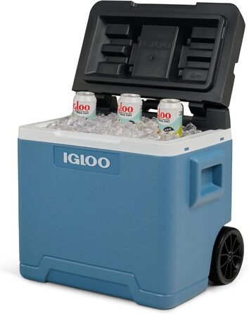 Пасивний холодильник IGLOO IP42 Roller 42 L, крижано-блакитний термобокс з колесами та телескопічною ручкою, холодильник для відпочинку, роботи та кемпінгу
