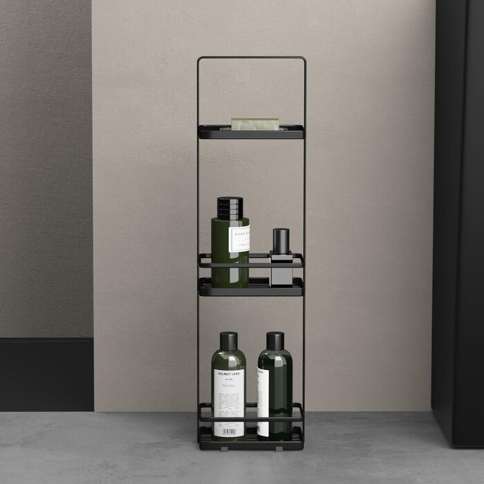 Душова полиця doporro без свердління, 3-рівнева окремостояча полиця для ванної кімнати, тонка металева полиця для душу, сучасний дизайн для ванної кімнати та туалету, чорна