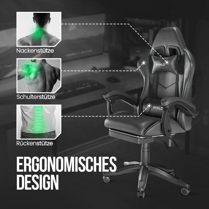 Ігрове крісло Avalo - Ергономічне офісне крісло, регульоване - Ігрове крісло - Чорне