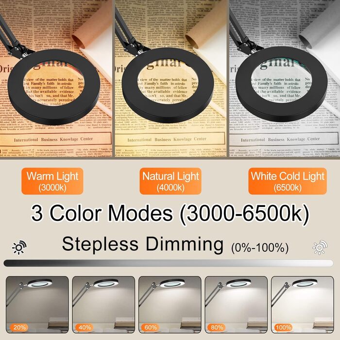 Світлодіодна збільшувальна лампа YOUKOYI, збільшувальна лампа із затискачем, поворотна настільна лампа, робоча лампа, 5-кратне збі