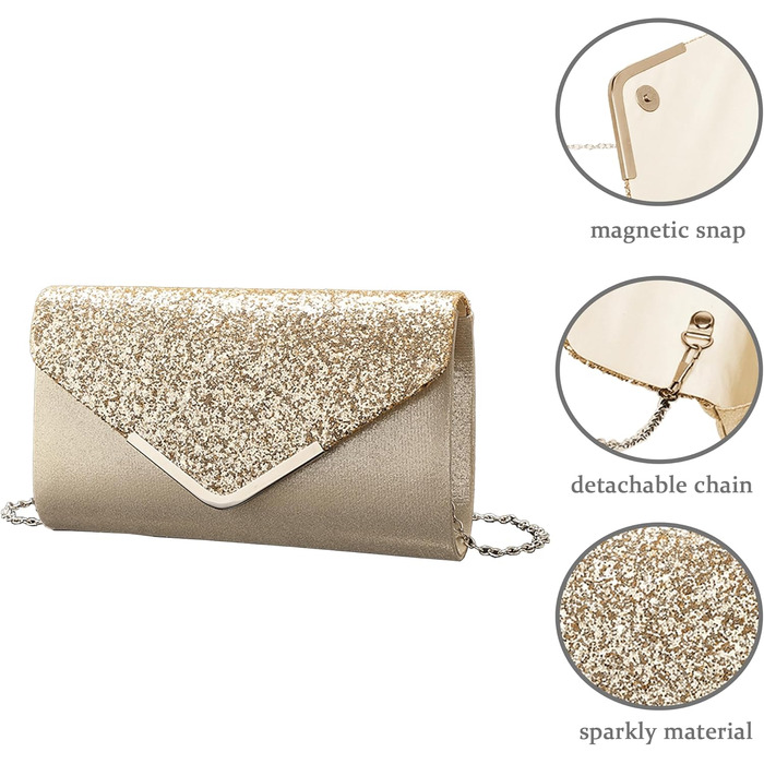 Жіноча сумочка з блискітками та блискітками, вечірня/весільна сумочка, гаманець, весільні прикраси, на випускний вечір, вечірку, сумка через плече, елегантна, набір з 4 предметів із золотом