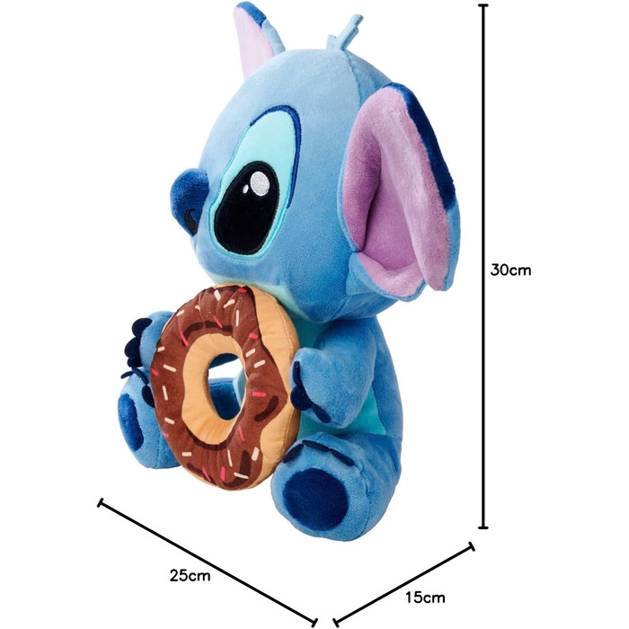 М'яка іграшка Disney Stitch з пончиком плюшевий Stitch з шоколадним пончиком та посипкою, улюблений герой Діснею для фанатів та дітей, блакитний, 25 см, від 0 років