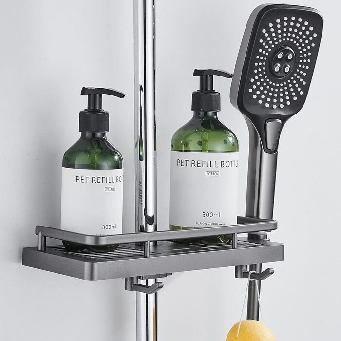 Підставка для душової рейки Стійка для зберігання Душова полиця Без свердління з підвішуванням Тримач для душової лійки Два гачки