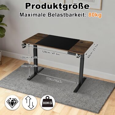 Стіл з регульованою висотою 120 x 60 см Комп&39ютерний стіл для роботи стоячи, ігровий стіл Офісний стіл Навчальний стіл для ноутбука Письмовий стіл з лотком для кабелів та гачком для навушників (клен) 120 x 60 см клен