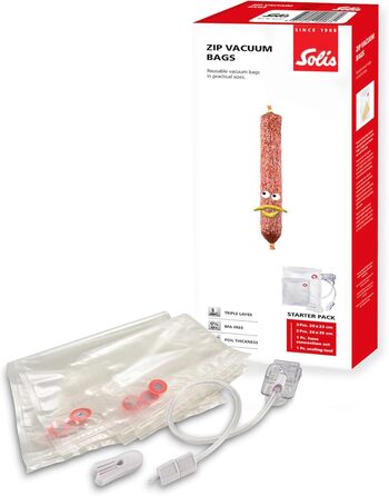 Стартовий набір Solis з пакетами для вакуумного пакування Zip, 7 шт. 5 пакетів з термозбіжною плівкою, комплект з'єднань шлангів для вакуумного пакувальника/вакуумного пакувальника, допоміжний засіб для герметизації