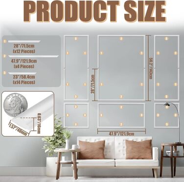 Комплект для настінного молдингу AKOZLIN, що знімається та наклеюється, попередньо нарізані панелі для обшивки стін, легко встановлюються, самоклеючі акцентні оздоблення, декор стін для офісу, дому, спальні, вітальні, 3 комплекти - 3 верхні, 3 нижні, 143 