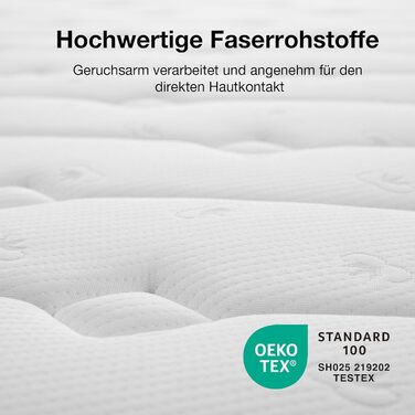 Матрац Novilla 140x200, H3 7-зонний пружинний матрац з кишеньковою структурою для цілеспрямованої підтримки, хвилеподібний шар комфортної піни для покращеної повітропроникності, сертифікований Oeko-Tex, висота 25 см x 25 см, 140 x 200 см