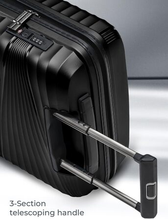 Ультралегка валіза для ручної поклажі з твердою оболонкою Маленький візок для ручної поклажі 39 x 20 x 55 см 41 літр Поліпропілен та TSA лише 2,25 кг (Колекція 02) Чорна металева валіза S (55 см)