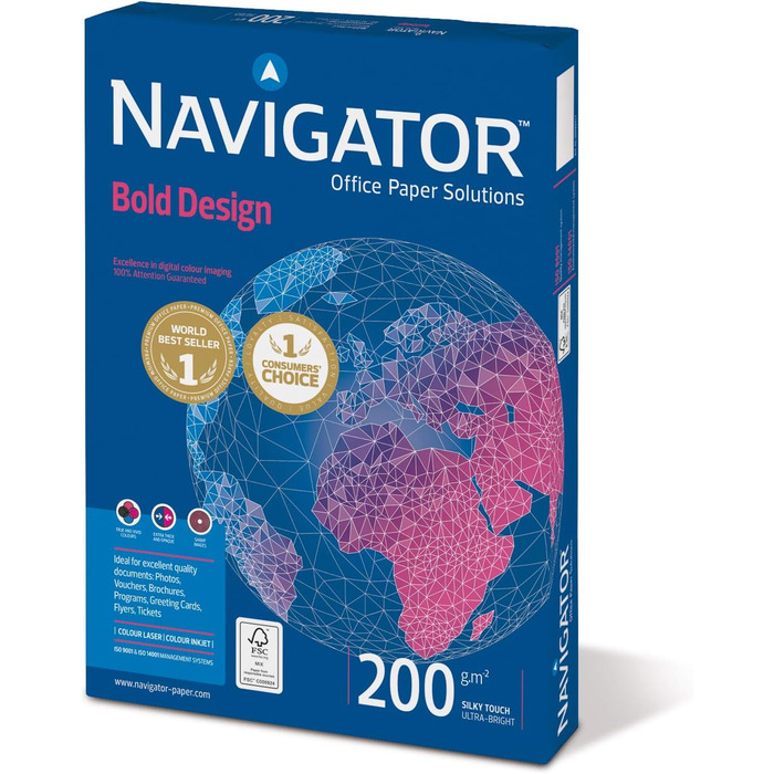 Багатоцільовий папір Navigator Bold Design, А4, 200 г, 1050 аркушів 7 пакетів