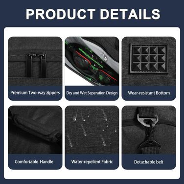 Спортивна та дорожня сумка FIORETTO 35L для жінок та чоловіків, з відділенням для взуття та відділенням для вологих речей, водонепроникна сумка для тренувань, тренажерного залу, подорожей, плавання, сауни, футболу, чорна 35l-чорна