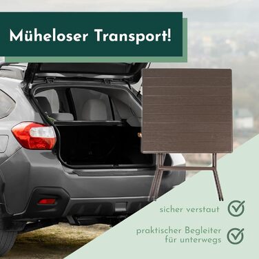 Розкладний стіл Lemodo з коричневою стільницею під дерево, балконний стіл 62 x 62 см (Д x Ш) Журнальний столик, вантажопідйомність до 40 кг, садовий стіл, міцний пластиковий стіл