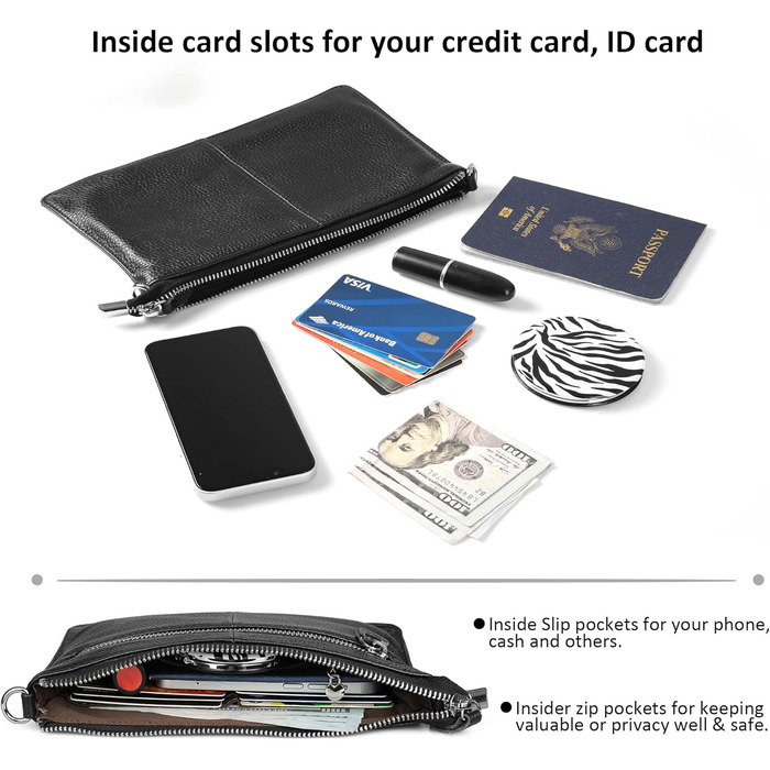 Жіноча сумка-клатч befen з натуральної шкіри, маленький кроссбоді, з RFID-блокуванням, блискавкою, плечовим ремінцем та ремінцем на зап&39ястя, чорного кольору